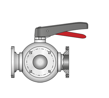 Three-way ball valve 3×small flange